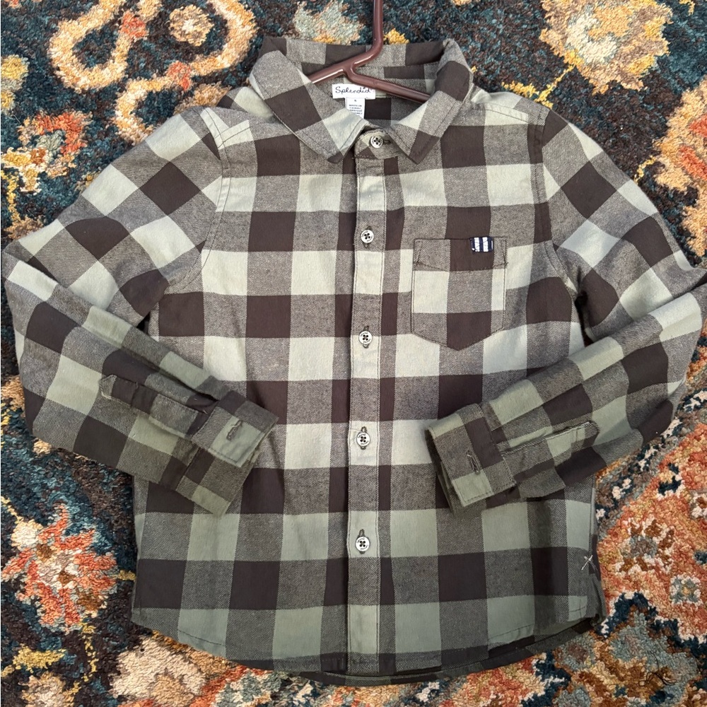 Splendid Kids Plaid Shirt in Green and Black